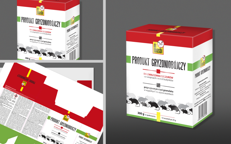 MVIZUAL agencja reklamowa olsztyn projekt opakowania etykiety dr mosbi produkt gryzoniobójczy